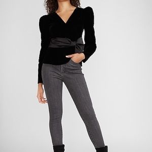 Velvet Bow Puff Sleeve Top